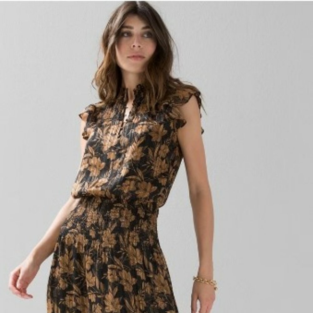 Sleeveless Smocked Waist Ruffle Midi Dress